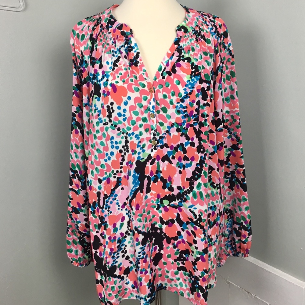 💖 Lilly Pulitzer Elsa Pink Multi Print Silk XL